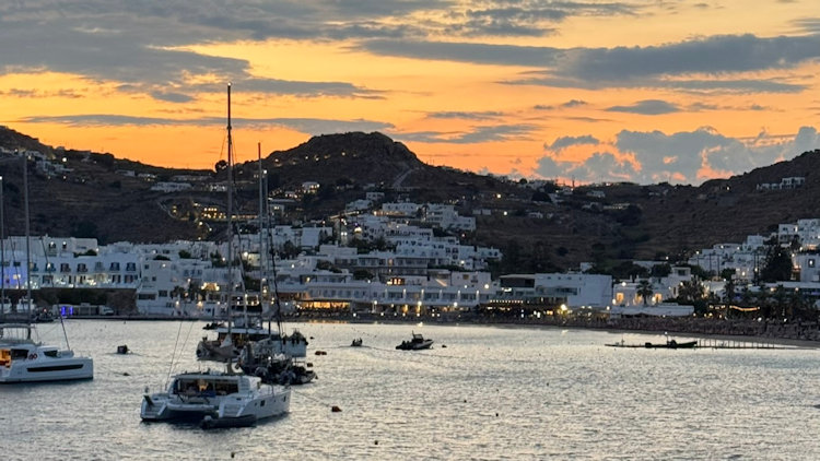 Petasos Beach Resort and Spa in Mykonos sunset